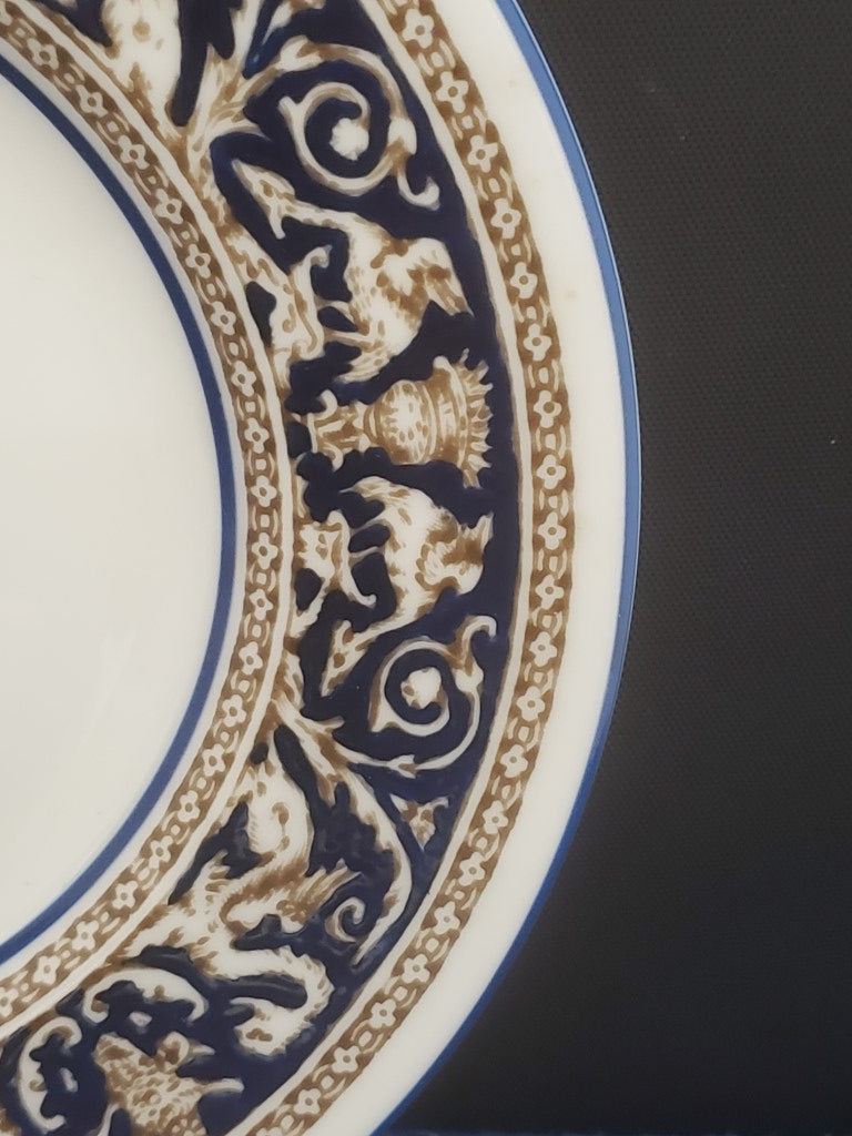 Set of 5 Wedgwood Florentine Dark Blue Rim (1956, No Center Design) Salad Plates