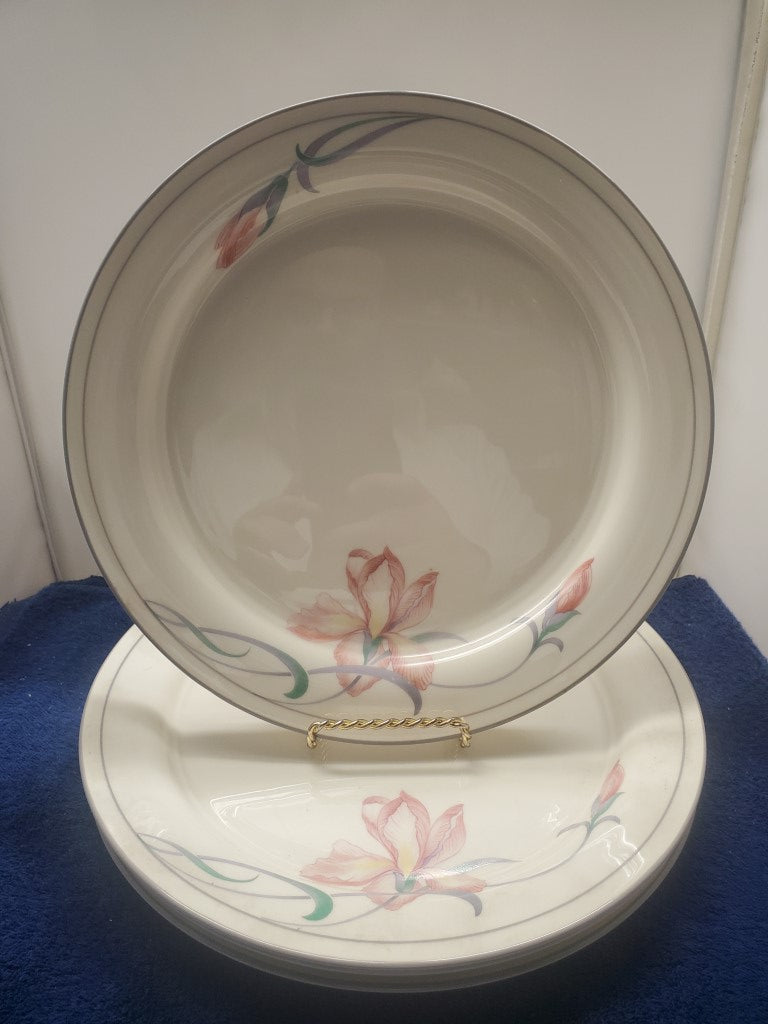 Set of 4 Lenox Iris on Grey Dinner Plates LK