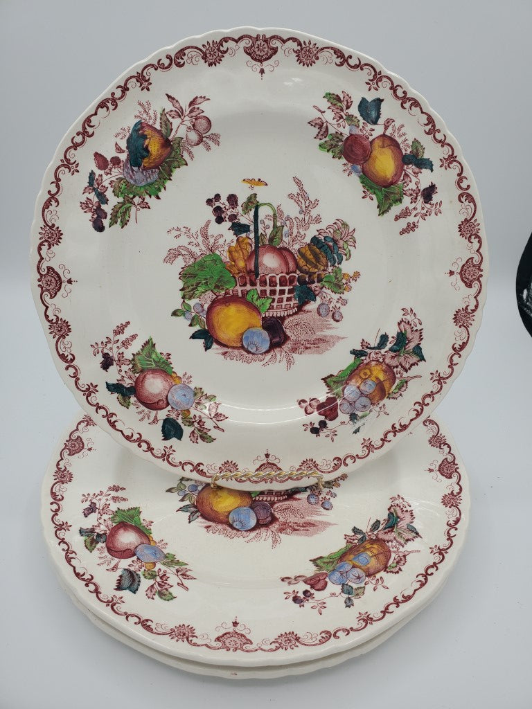 Set of 3 Mason's Fruit Basket Red Multicolor Dinner Plates LK