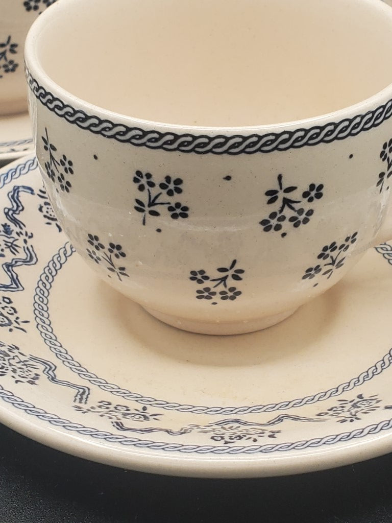 Set of 6 Johnson Brothers Petite Fleur Blue Cup & Saucer Sets LK