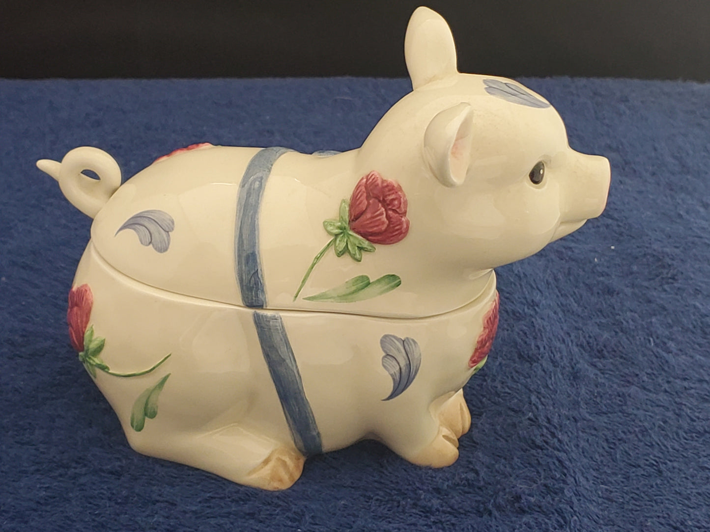 Lenox Poppies Barnyard Pig Sugar Bowl & Lid W/Spoon
