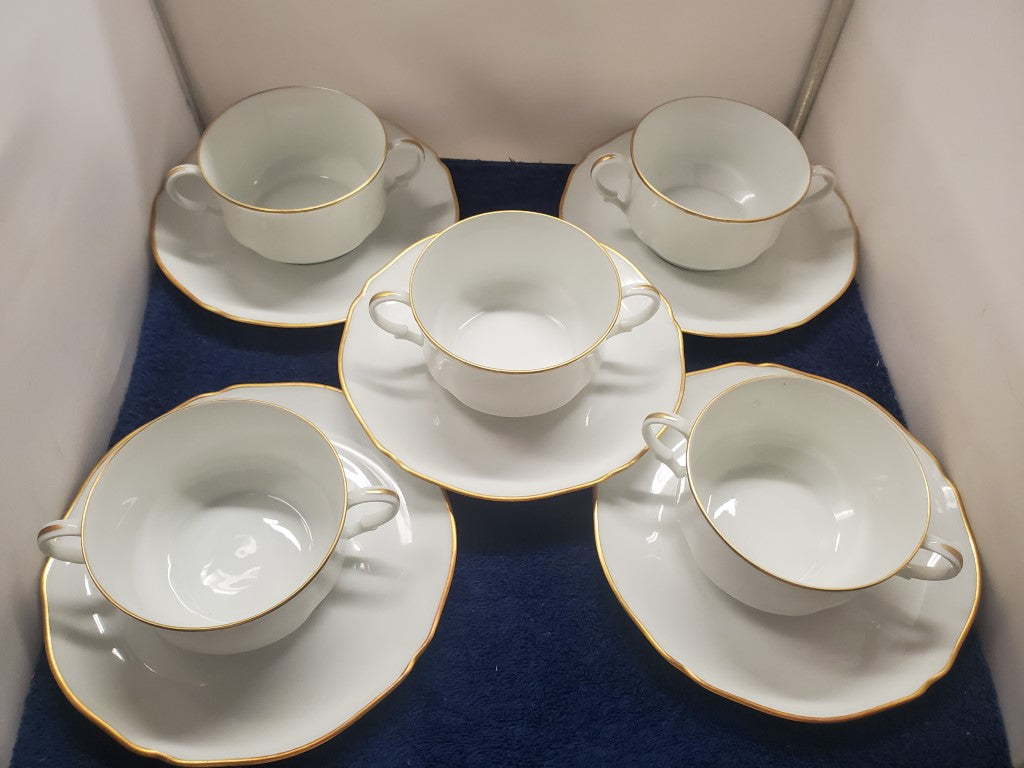 Set of 5 Chastagner Limoges (France) Unknown Cream Soup & Saucer Sets LK