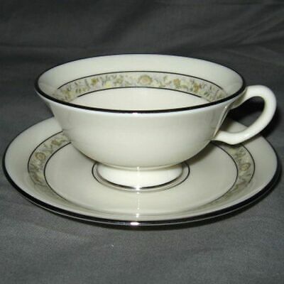 Set of 4 Lenox Springdale (Platinum Trim) Footed Cup & Saucer Sets