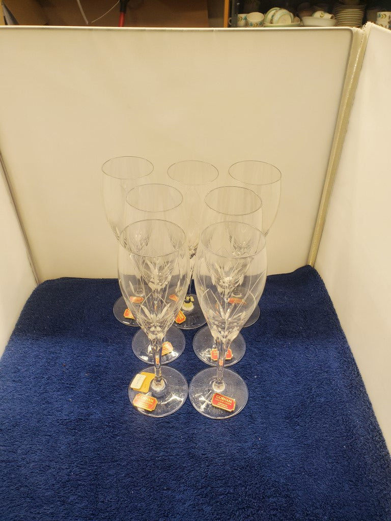 Set of 7 Gorham Crystal Borealis Champagne Flutes LK