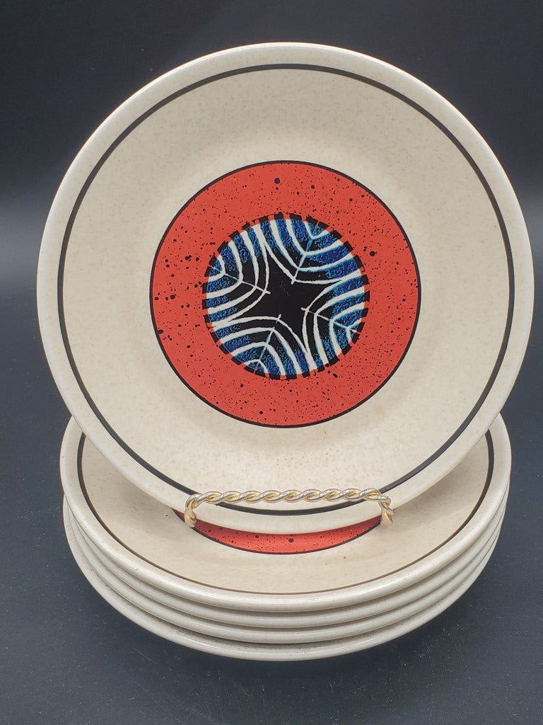 Set of 5 Lenox Staccato Red & Blue Bread & Butter Plates LK