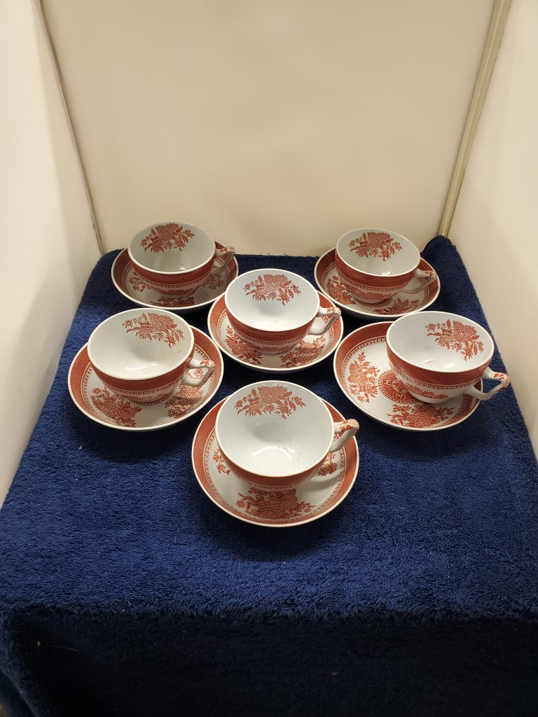 Set of 6 Spode Fitzhugh Red Canton Shape Cup & Saucer Sets LK