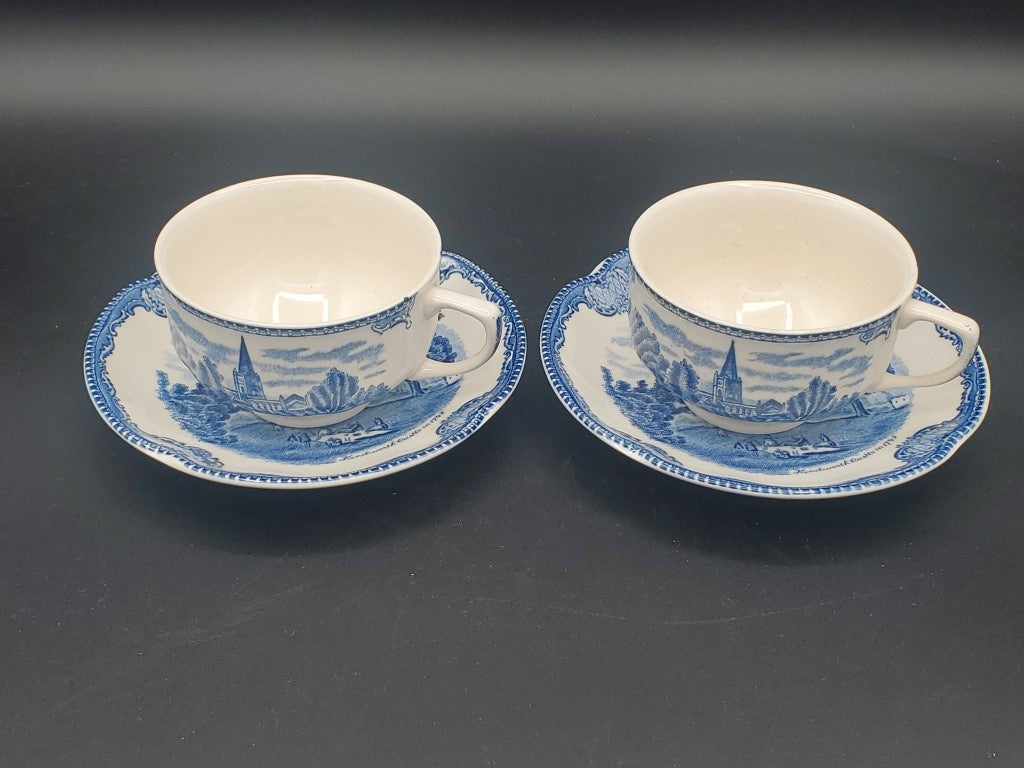 Set of 2 Johnson Brothers Old Britain Castles Blue (England) Cup & Saucer Sets LK