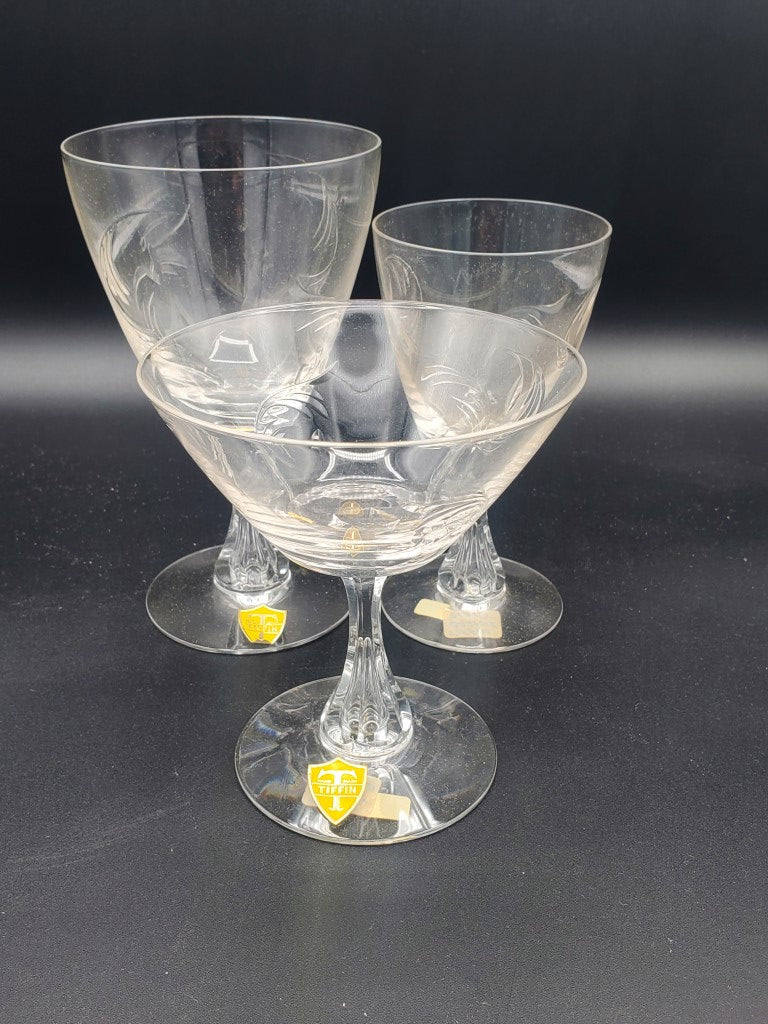 Tiffin Baroque Lot of 3 Pieces Water Goblet Champagne/Tall Sherbet White Wine LK