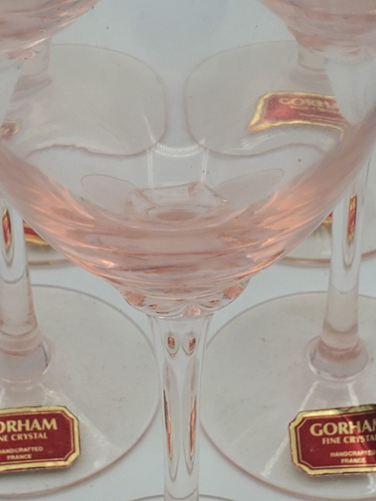 Set of 5 Gorham Crystal Vie En Rose Pink Wine Goblets LK