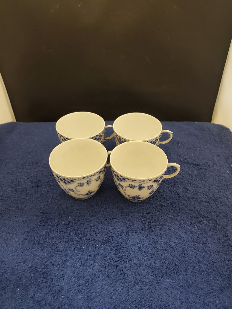 Set of 4 Royal Copenhagen Blue Fluted Half Lace Cups (1035)