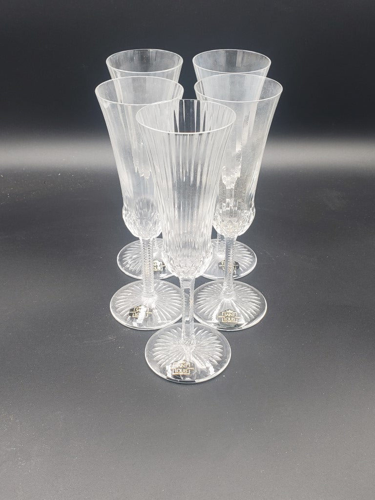Set of 5 St. Louis Apollo Clear Champagne Flutes LK