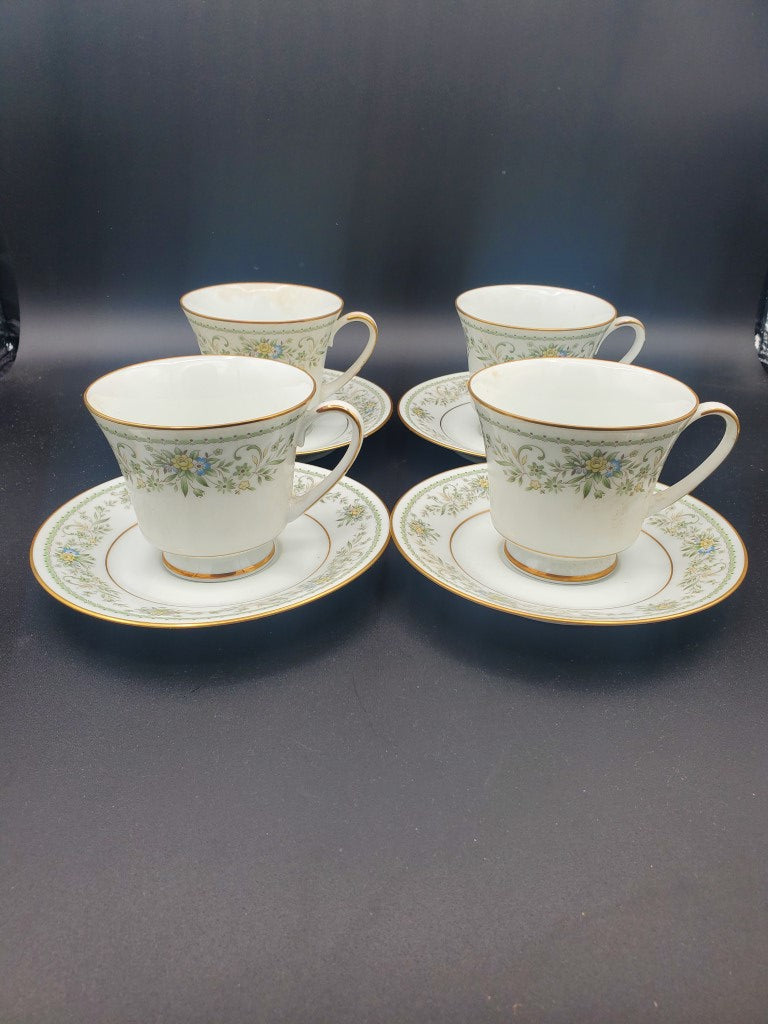 Set of 4 Noritake Green Hill Cup & Saucer Sets LK