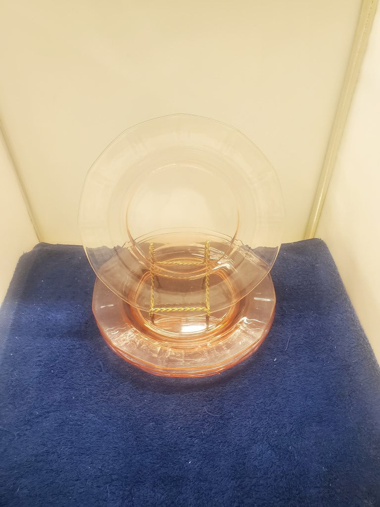 Set of 4 Depression Glass Fairfax Pink Luncheon Plates SASE102225