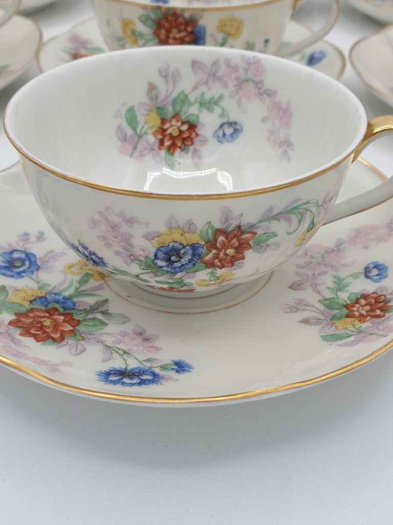 Set of 9 Haviland Orleans (Floral) Cup & Saucer Sets LK