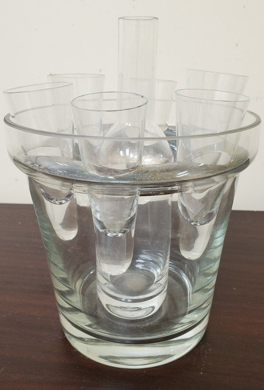 Vintage Liqueur or Wine Tasting Decanter Set Ice Bucket 6 Cordials Crystal
