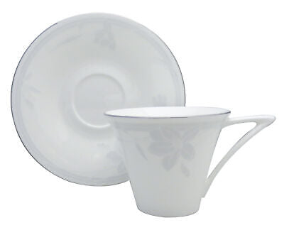 Set of 4 Mikasa Ovation White Flat Cup & Saucer Sets –