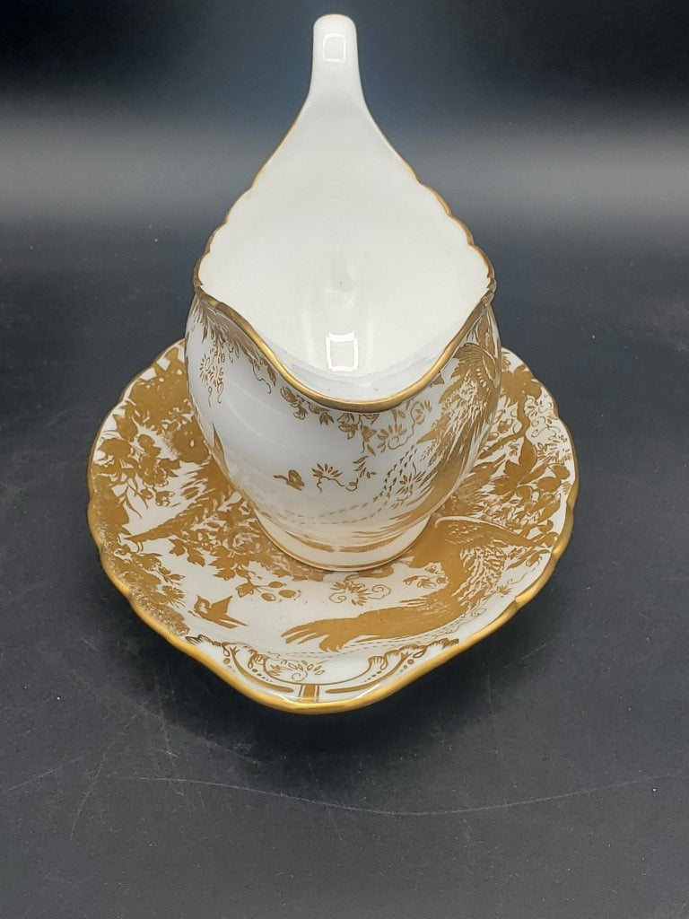 Royal Crown Derby Gold Aves Gravy Boat with Underplate LK