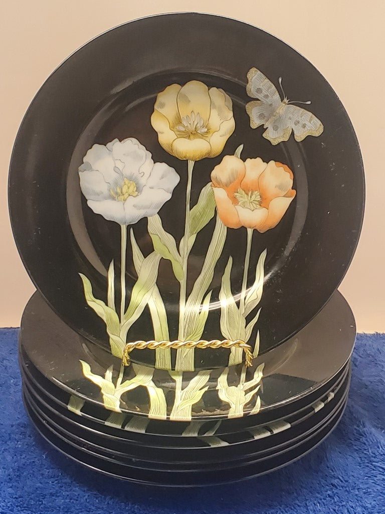 Set of 7 Fitz & Floyd Midnight Poppy Salad Plates LK