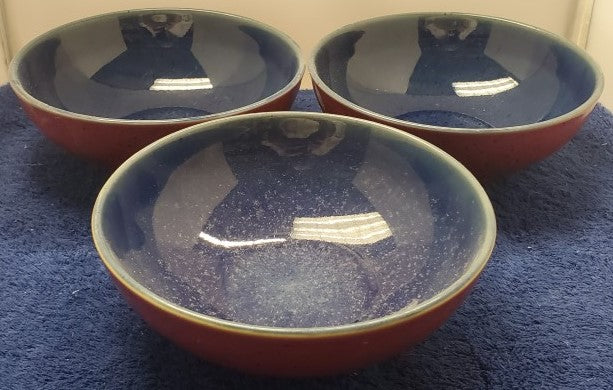 Set of 3 Denby Harlequin Cereal Bowls (Blue/Red)