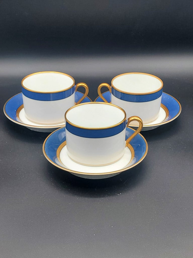 Set of 4 Fitz & Floyd Renaissance Cerulean Blue (Japan) Cup & Saucer Sets LK