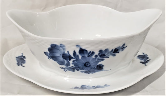 Royal Copenhagen Blue Flowers Braided Gravy Boat with Attached Underplate (8159)
