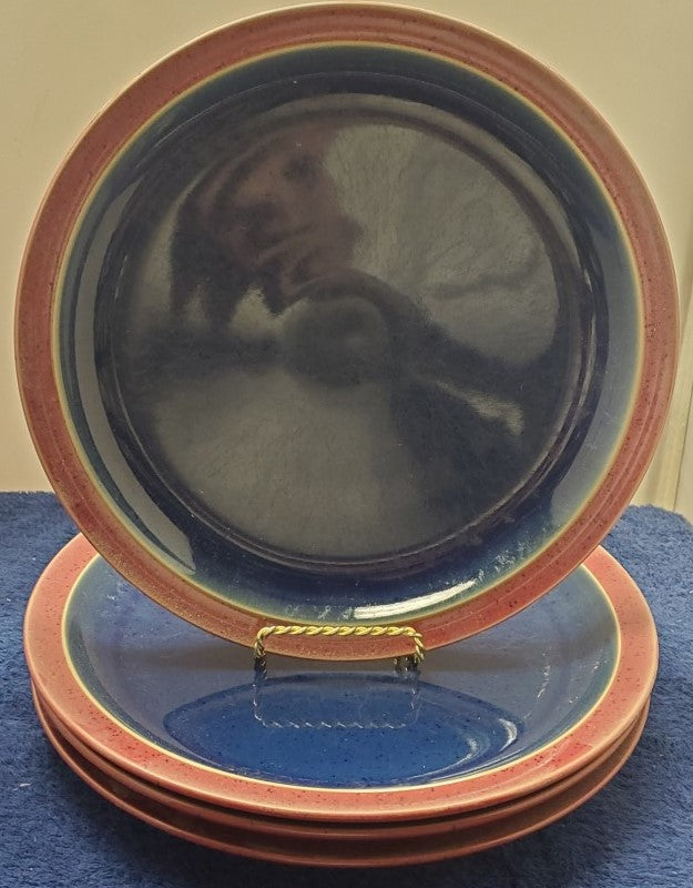 Set of 4 Denby Harlequin Dinner Plates (Blue/Red)