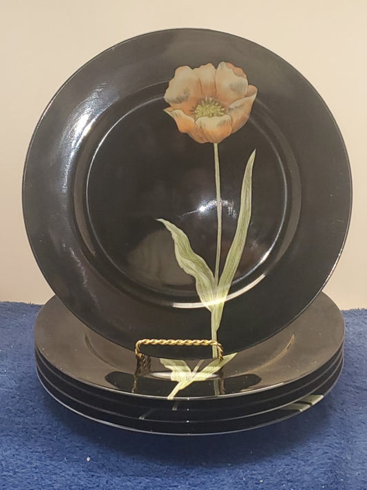 Set of 5 Fitz & Floyd Midnight Poppy Dinner Plates LK