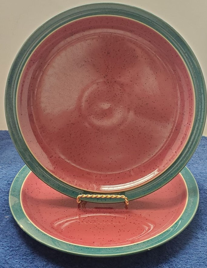 Set of 2 Denby Harlequin Dinner Plates (Red/Green)