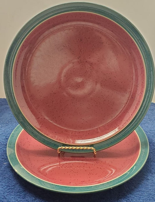 Set of 2 Denby Harlequin Dinner Plates (Red/Green)