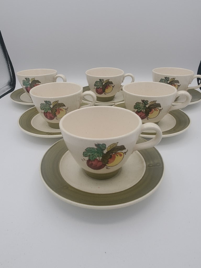 Set of 6 Metlox Poppytrail Vernon Provincial Fruit Green Cup & Saucer Sets LK