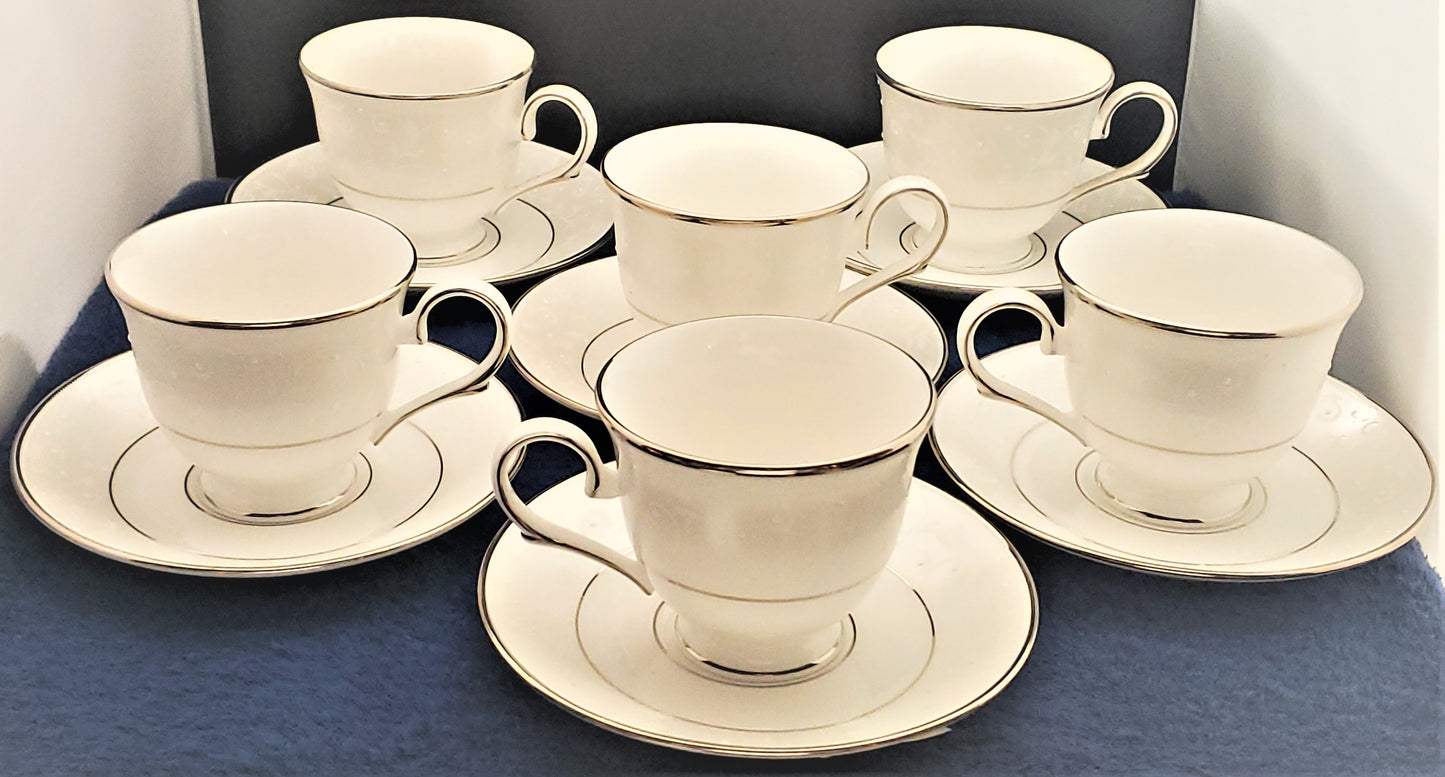 Set of 6 Lenox Opal Innocence Cup & Saucer Sets - New