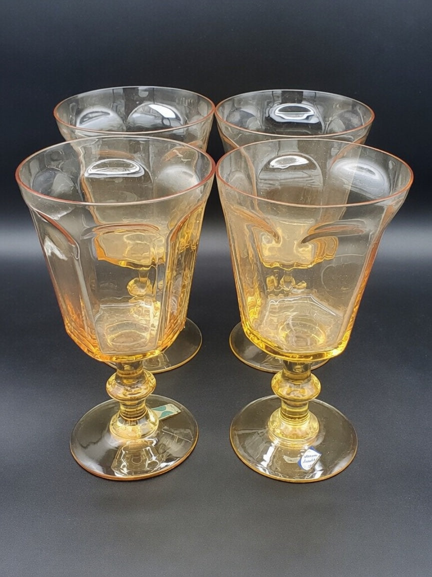 Set of 4 Lenox Crystal Antique Yellow Wine Glasses LK