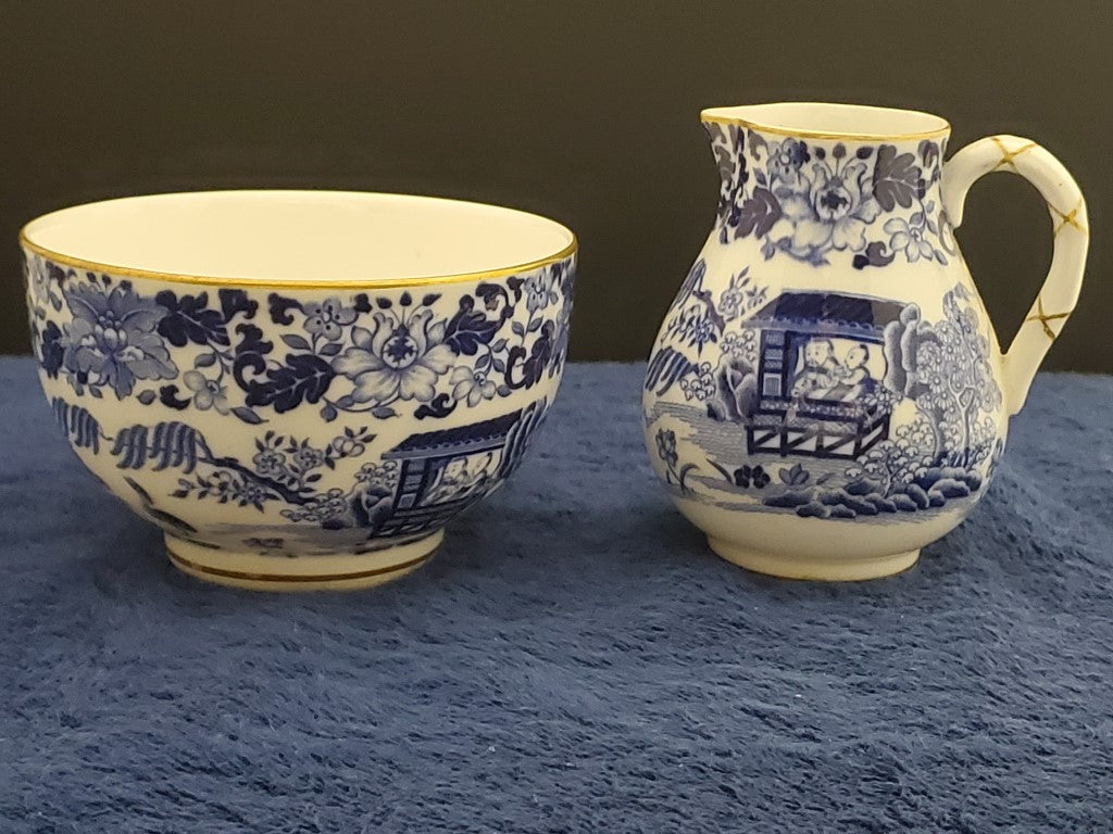Royal Worcester Blue Broseley Creamer & Open Sugar Bowl