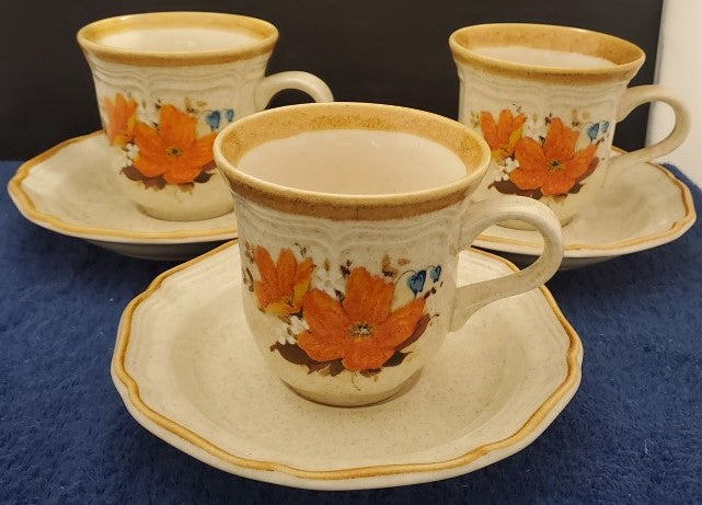 Set of 3 Mikasa Flowerfest Cup & Saucer Sets LK