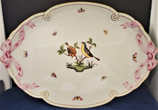 Rare Herend Rothschild Bird (RO) 15" Oval Ribbon Tray (400)