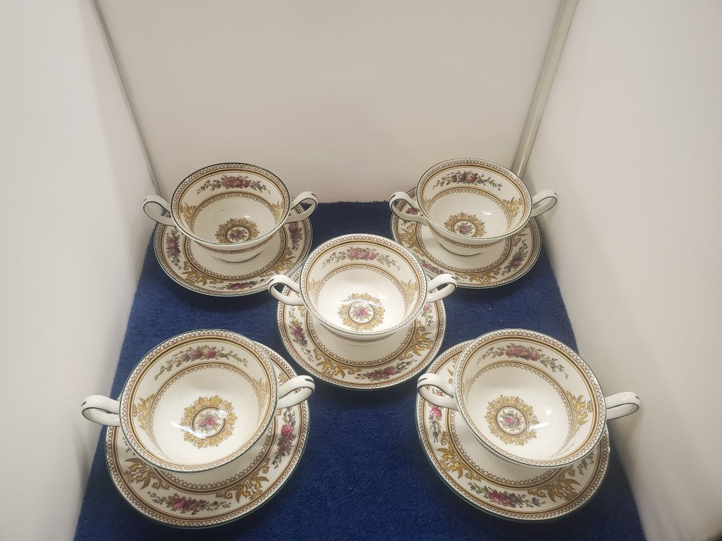 Set of 5 Wedgwood Columbia W595 Cream Soup Cup & Saucers LK