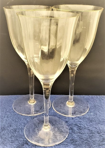 Set of 3 Gorham Laurin Gold Wine Goblets