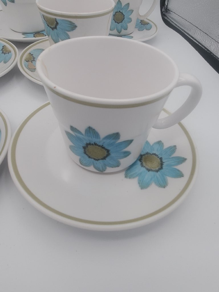 Set of 7 Noritake Up-Sa Daisy Cup & Saucer Sets LK