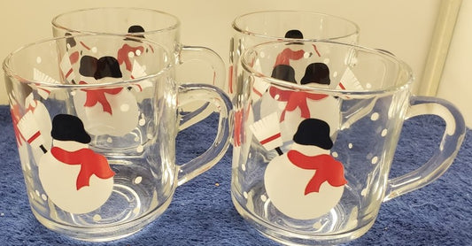 Set of 4 Arcoroc Snowman Handled Glasss