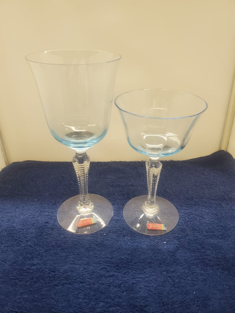 Fostoria Camelot Blue Water Goblet & Champagne/Tall Sherbet LK