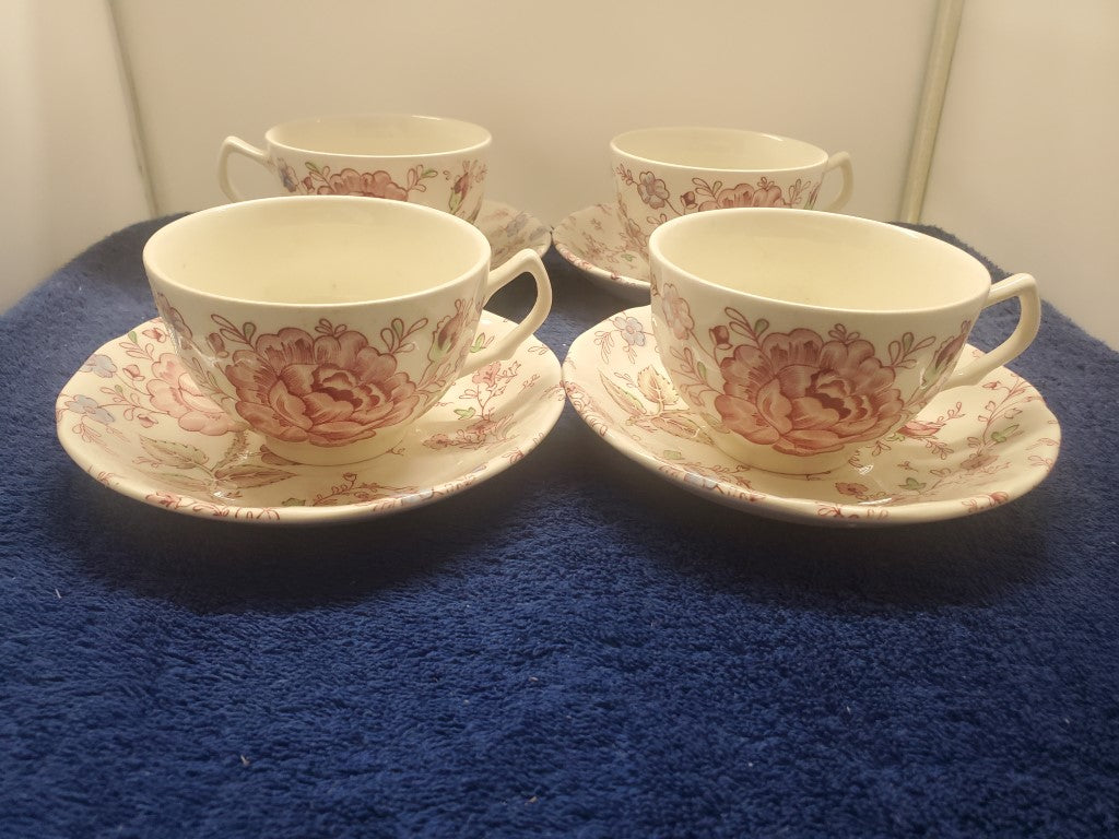 Set of 4 Johnson Brothers Rose Chintz Cup & Saucer Sets LK