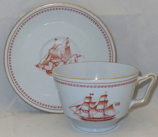 Set of 4 Spode Trade Winds-Red London Shape Footed Cup & Saucer Sets