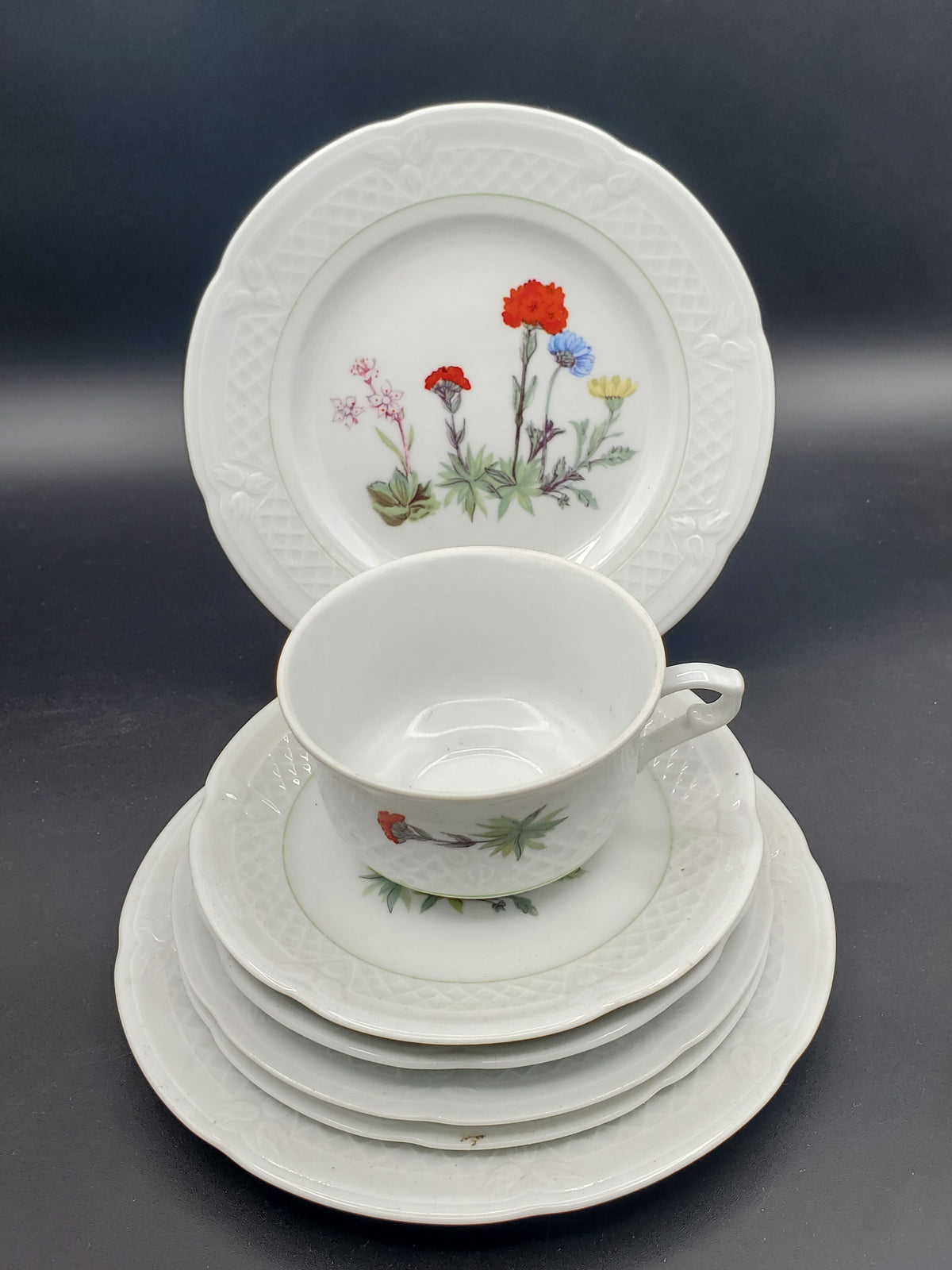 Philippe Deshoulieres Louis Lourioux Wild Flower Lot of Seven Pieces - Salad Bread Plates Cup & Saucer LK