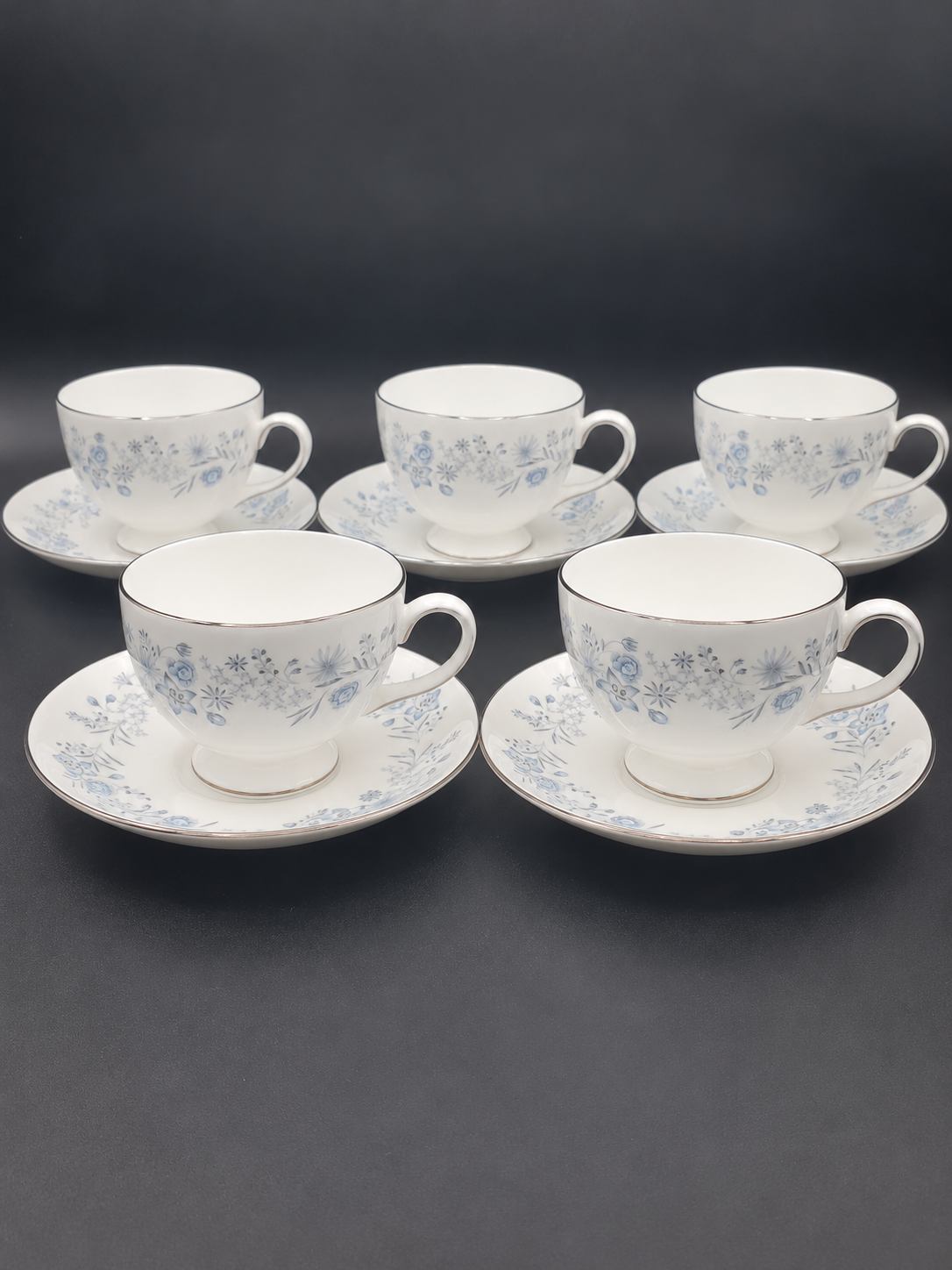 Set of 5 Wedgwood Belle Fleur Cup & Saucer Sets LK