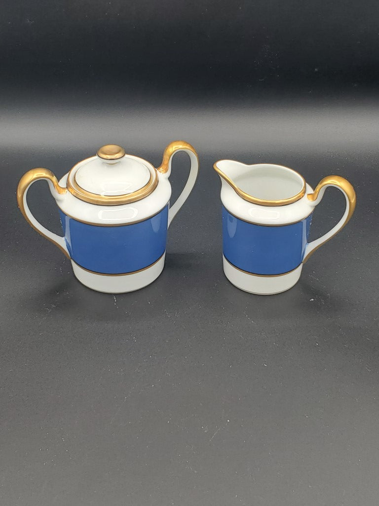 Fitz & Floyd Renaissance Cerulean Blue (Japan) Creamer & Sugar Bowl with Lid LK