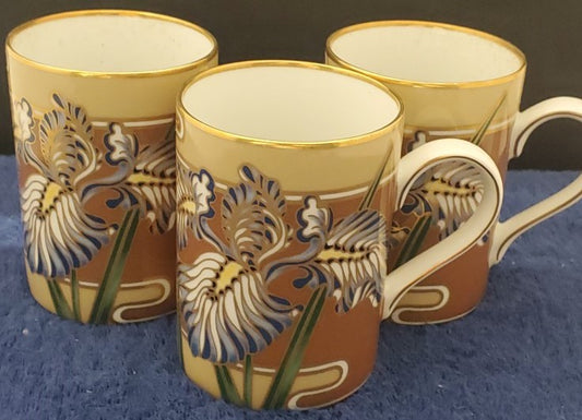 Set of 3 Fitz & Floyd Cloisonne Iris Mugs LK