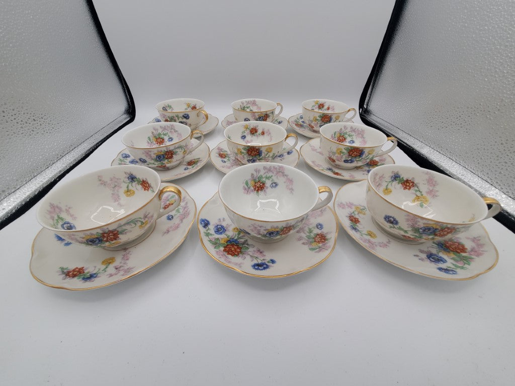 Set of 9 Haviland Orleans (Floral) Cup & Saucer Sets LK