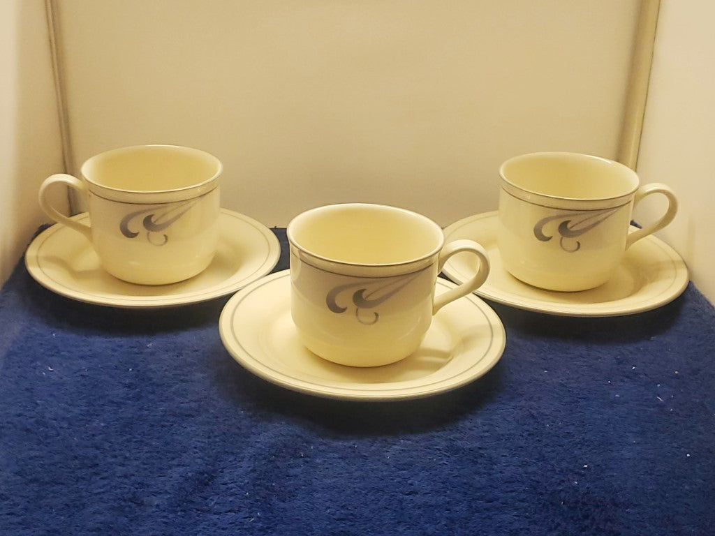 Set of 3 Lenox Grey Brushstrokes Cup & Saucer Sets LK