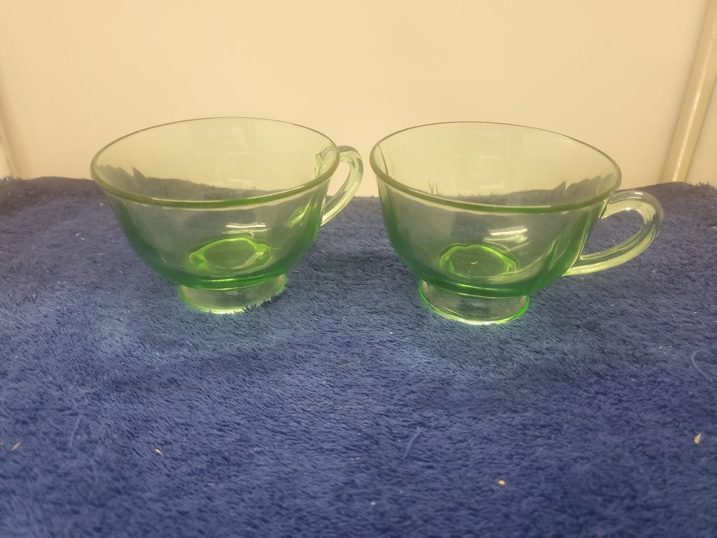 Set of 2 Depression Glass Fairfax Green Cups SASE102225