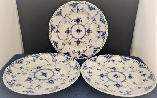 Set of 3 Royal Copenhagen Blue Fluted Full Lace (Imperfect) Salad Plates (1086)